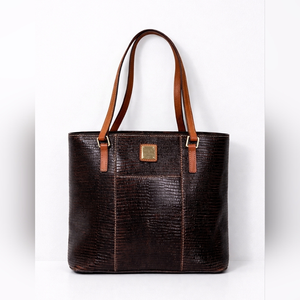 Dooney & Bourke Vintage Lizard-Embossed Leather Shopper Tote - Espresso Brown